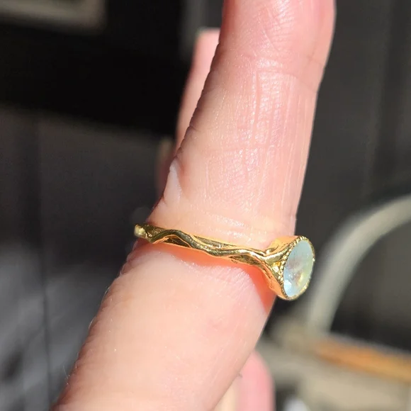 Aquamarine 1k 24k gold ring sz7.5 - Picture 8 of 11